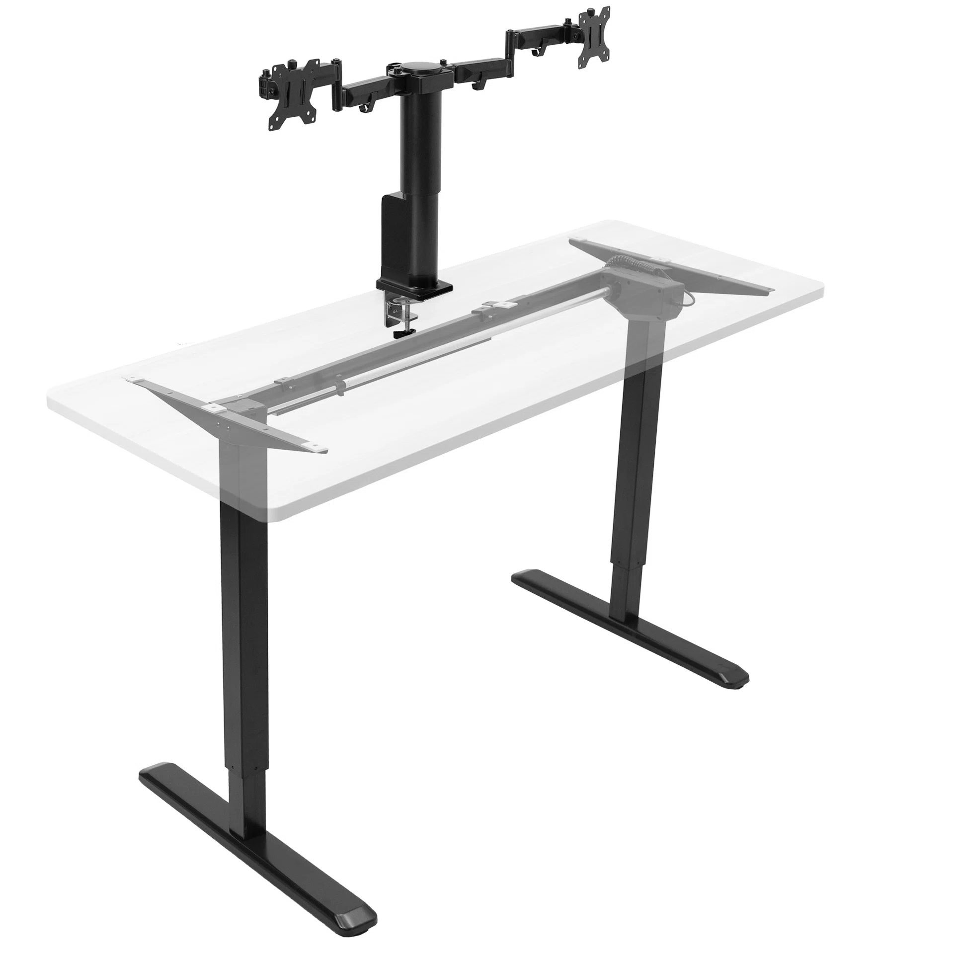 Single Motor Desk Frame with Electric Dual Monitor Arm & Touch Screen Memory Controller - 20" to 32" Screens