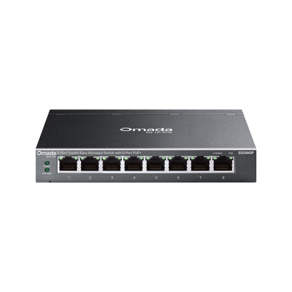 Omada 8-Port Gigabit Easy Managed Switch with 8-Port PoE+, ES208GP