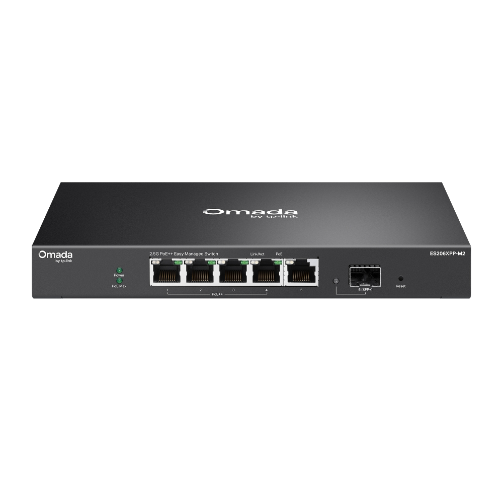 Omada 5-Port 2.5G BASE-T and 1-Port 10GE SFP+ Easy Managed Switch with 4-Port PoE++, ES206XPP-M2