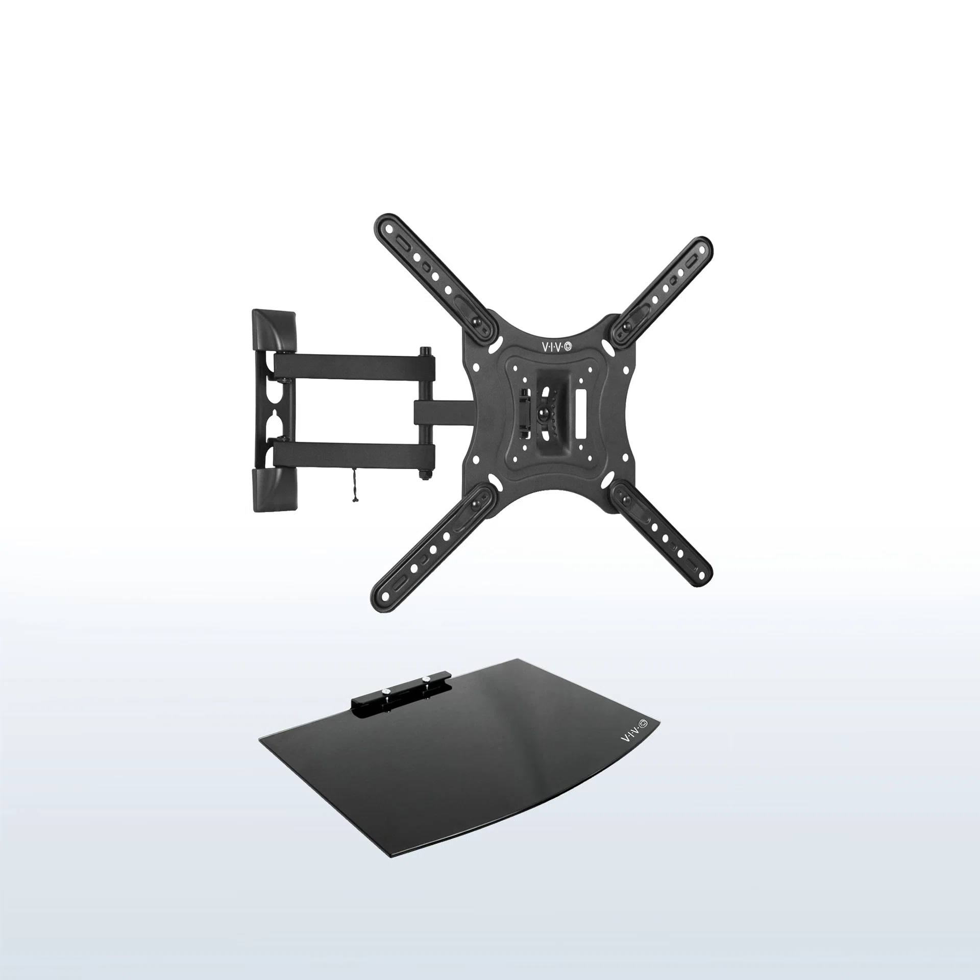 TV Wall Mount with Tempered Glass Shelf - 23” to 55” Screens