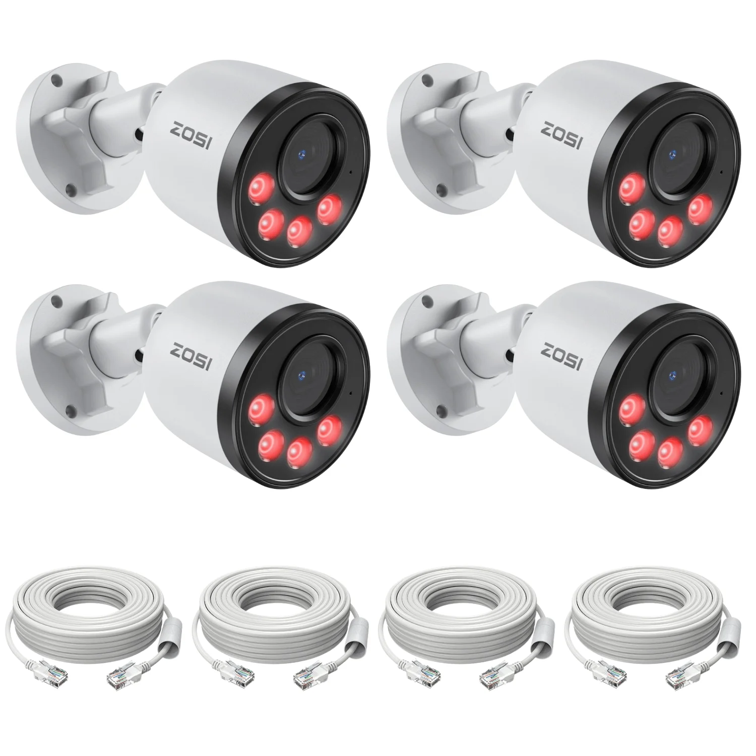 C180 2pack/4pack 4MP PoE Camera + 60 ft Ethernet Cable — 4-Camera Pack