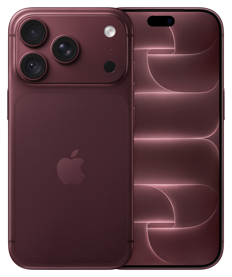 iPhone 18 Pro Burgundy · Selected finish, front and rear overview (one phone)