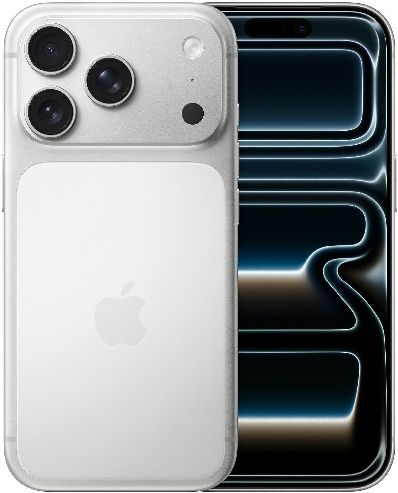 iPhone 17 Pro Silver · Selected finish, front and rear overview (one phone)